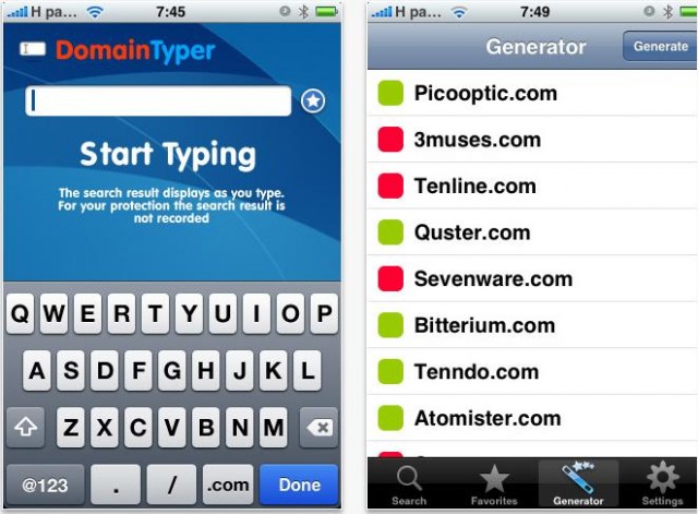 DomainTyper Domain Name iPhone App